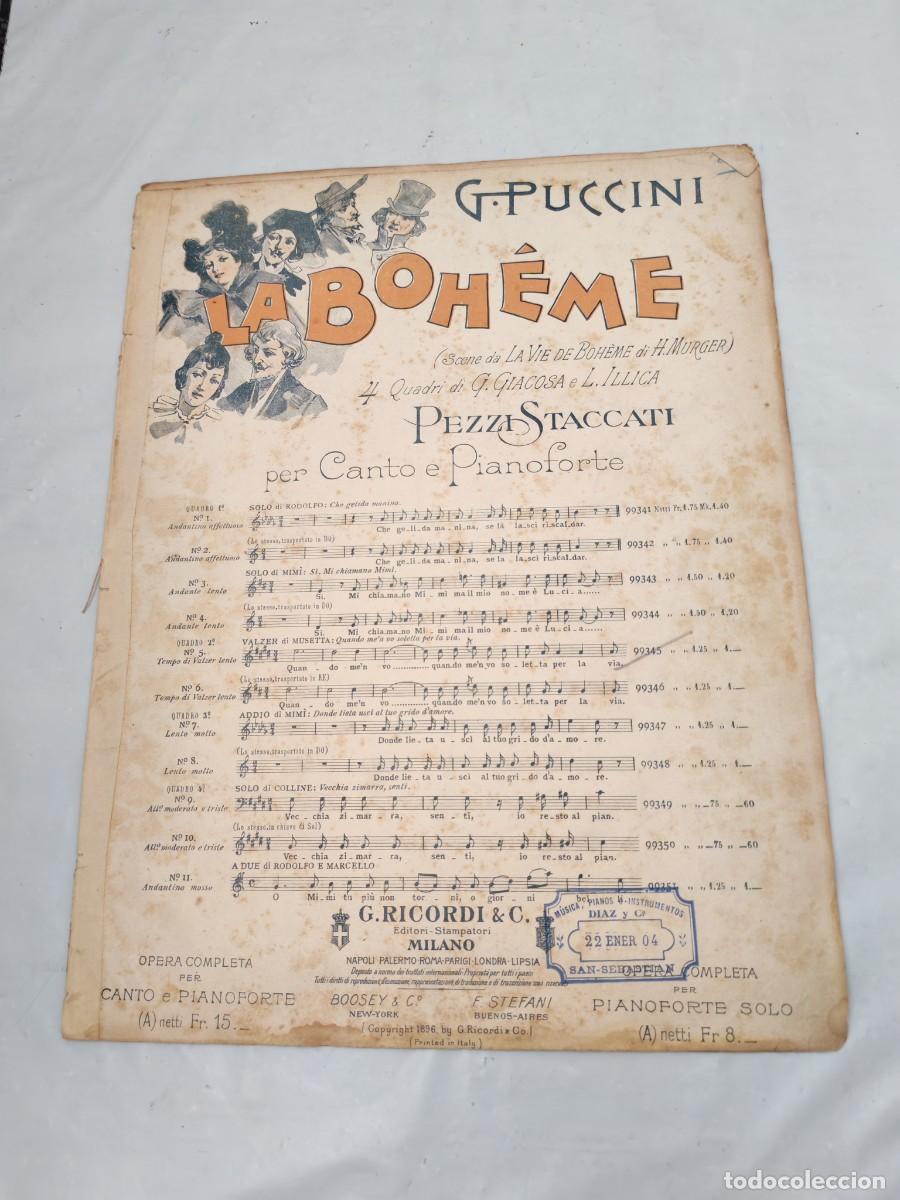 Livros antigos: G. Puccini. LA BOH&Eacute;ME: Per canto e Pianoforte, Quadro II, Valzer di Musetta, Soprano (1900 aprox.)