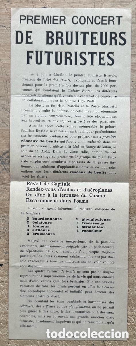 Libros antiguos: Premier Concert de Bruiteurs Futuristes. Luiggi Russolo. 1913