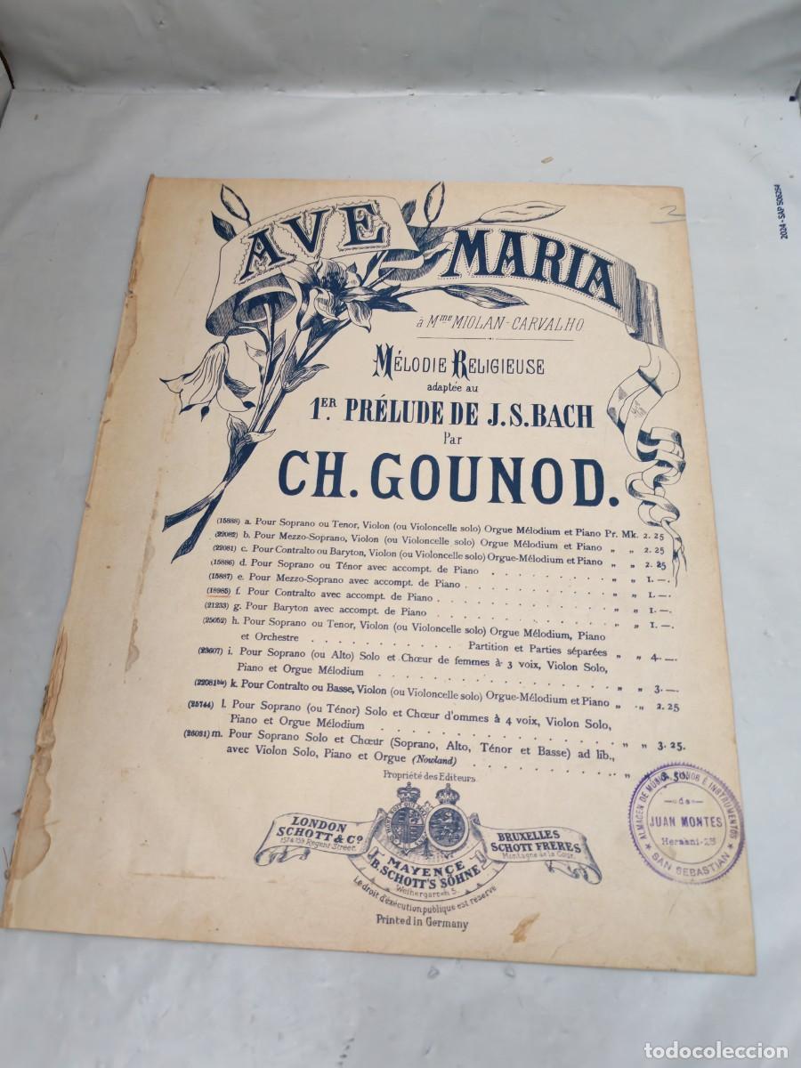 Libros antiguos: AVE MAR&Iacute;A. M&eacute;lodie Religieuse adapt&eacute;e au 1er Pr&eacute;lude de J.S. Bach par C.H. Gounod (1900 aprox.)