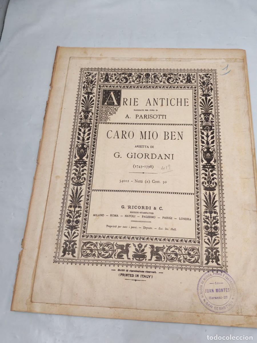 Libros antiguos: Arie Antiche raccolte per cura di A. Par&iacute;sotti: CARO MIO BEN. Arietta di G. Giordani (1900 aprox.)