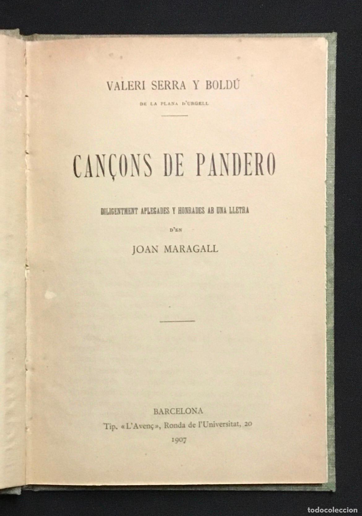 Libros antiguos: CAN&Ccedil;ONS DE PANDERO. - SERRA I BOLD&Uacute;, Valeri.