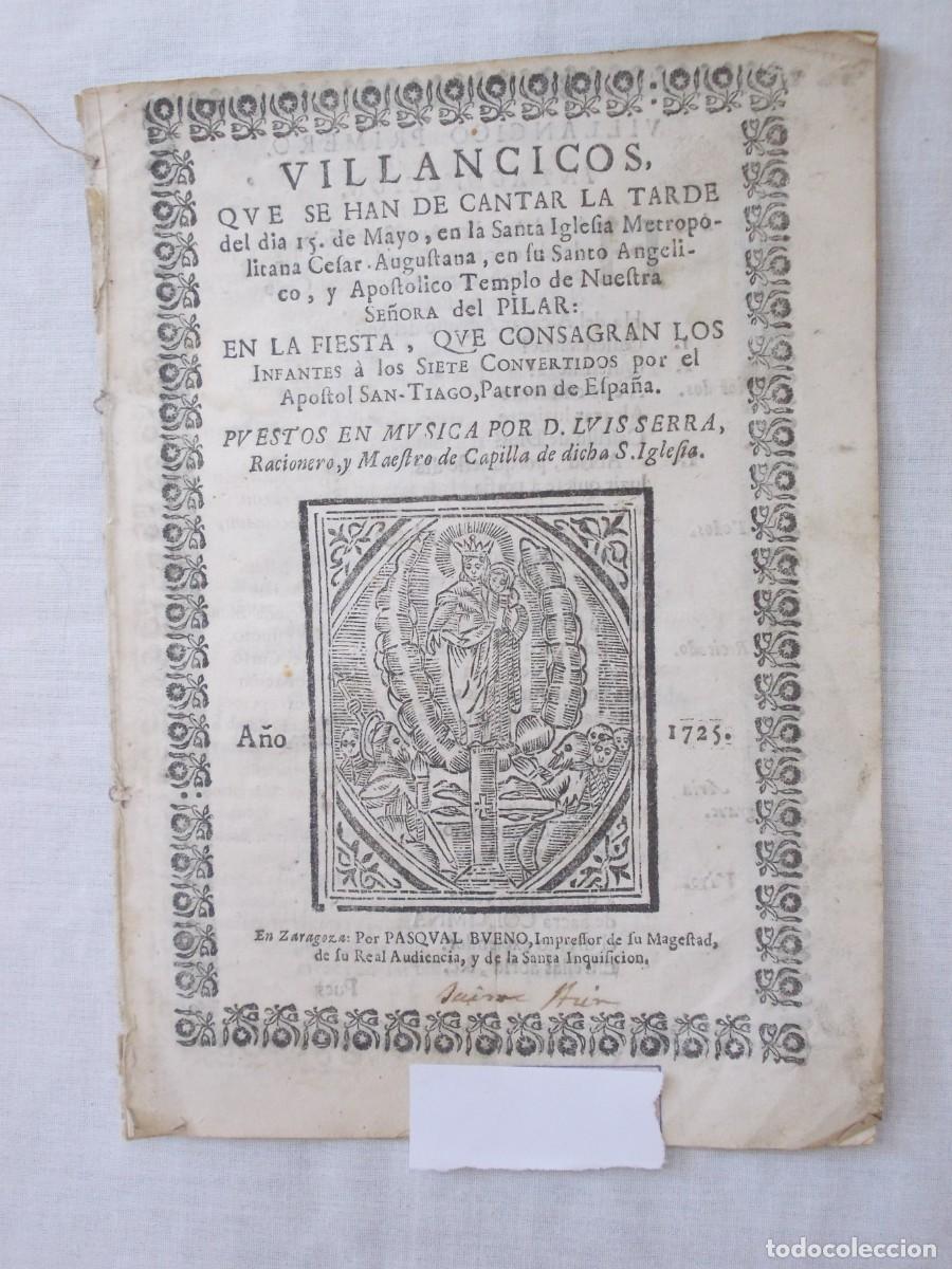 Livres anciens: MUY RARO: EL PILAR, ZARAGOZA 1725 - VILLANCICOS QUE SE HAN DE CANTAR..