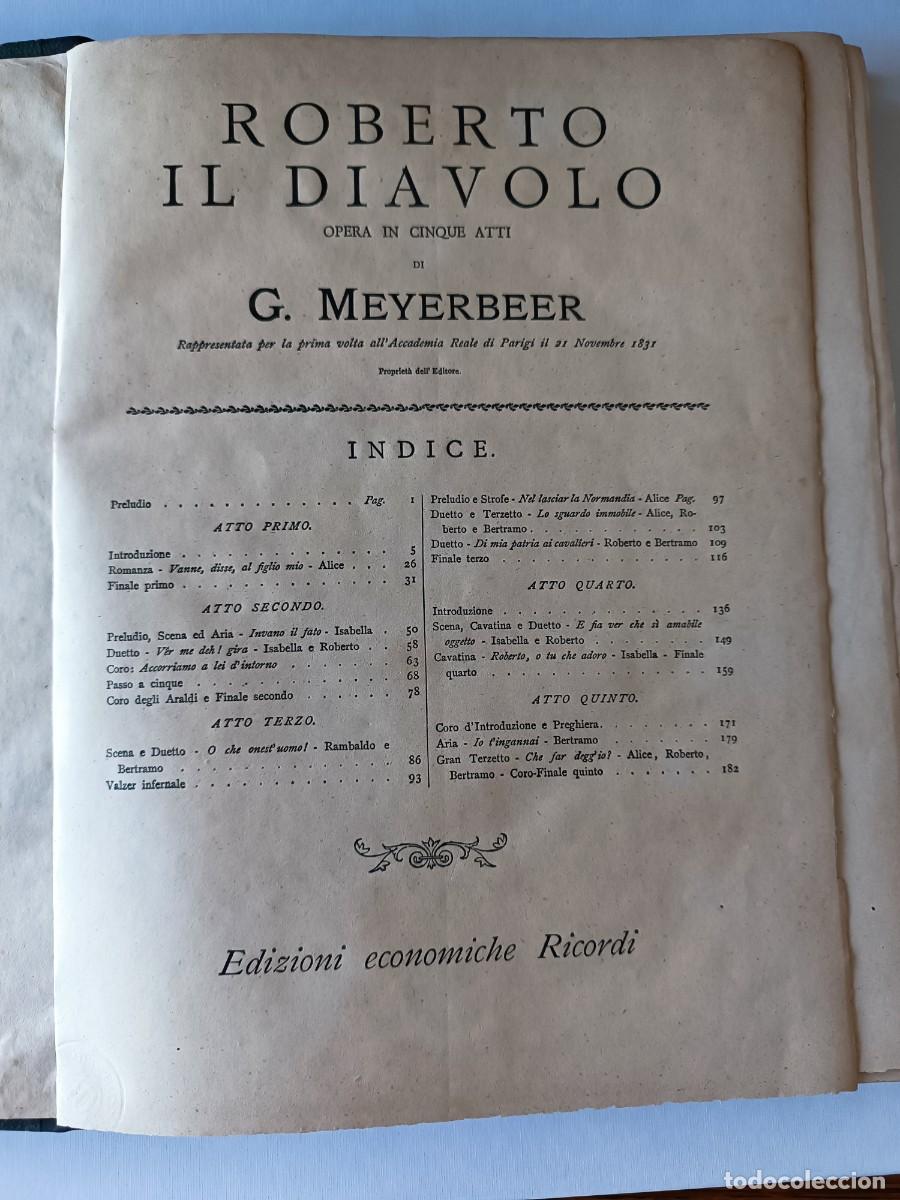 Libros antiguos: Operas Mos&eacute; de Rossini, y Roberto il diavolo de Meyerbeer, partitura con reducci&oacute;n, edici&oacute;n Ricordi