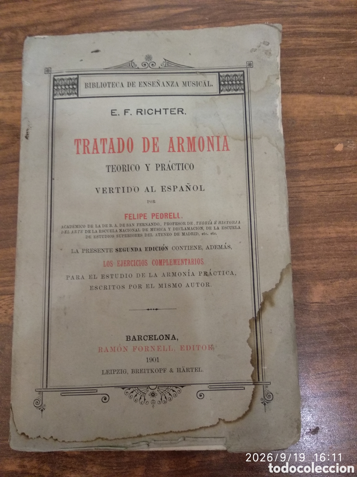 Libros antiguos: Tratado de armon&iacute;a te&oacute;rico y pr&aacute;ctico vertido al Espa&ntilde;ol