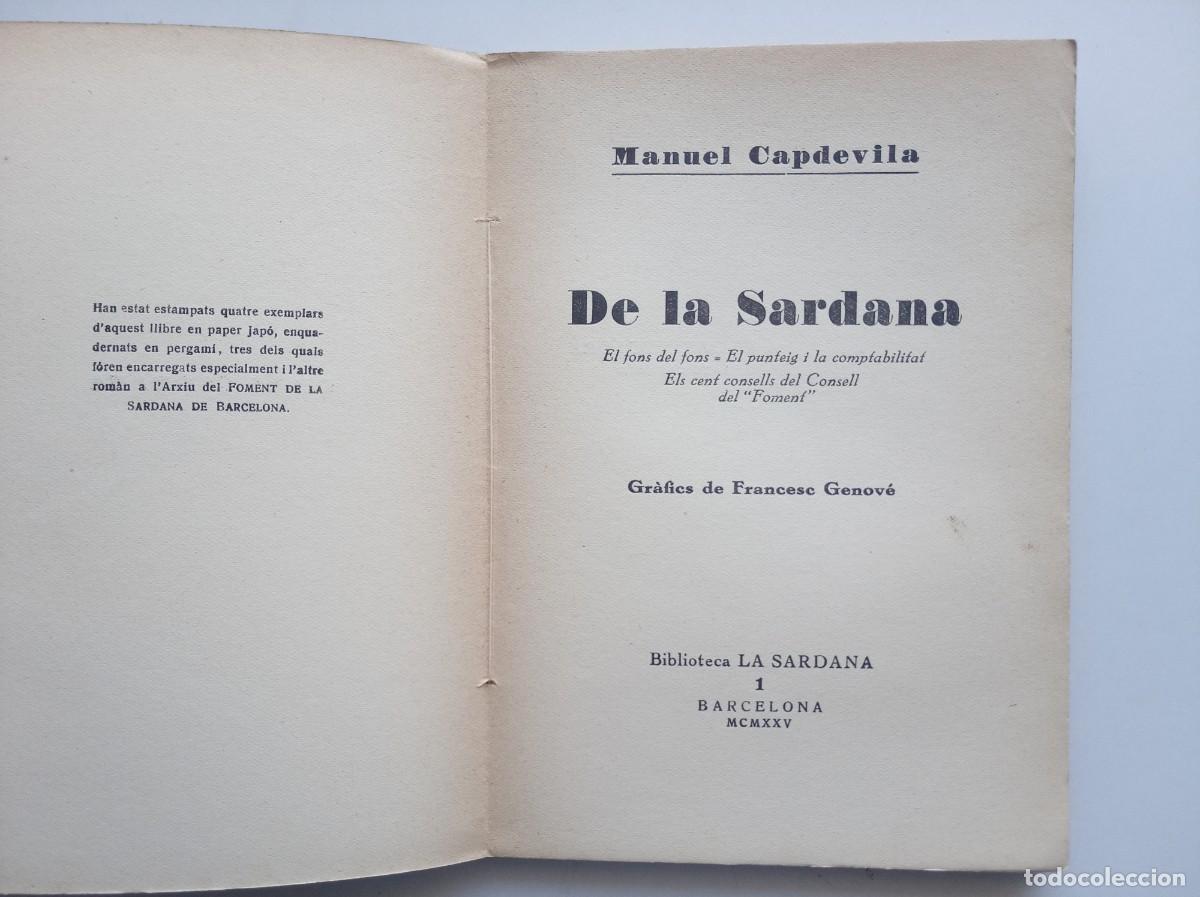 Libros antiguos: MANUEL CAPDEVILA. DE LA SARDANA. 1925. PRIMERA EDICI&Oacute;. - Foto 2