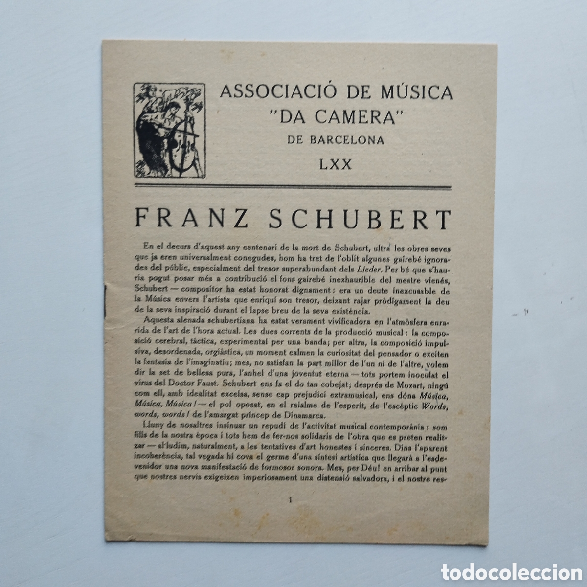 Libros antiguos: 1928 FRANZ SCHUBERT ASSOCIACI&Oacute; DE M&Uacute;SICA &rdquo;DA CAMERA&rdquo; DE BARCELONA VICENTS GIBERT OLIVA DE VILANOVA