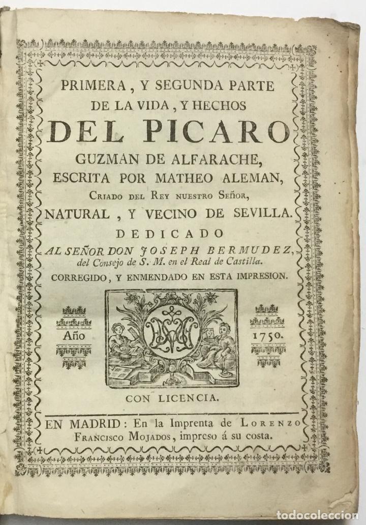 Libros antiguos: PRIMERA, Y SEGUNDA PARTE DE LA VIDA, Y HECHOS DEL PICARO GUZMAN DE ALFARACHE. - ALEMAN, Matheo. - Foto 1 - 114154528