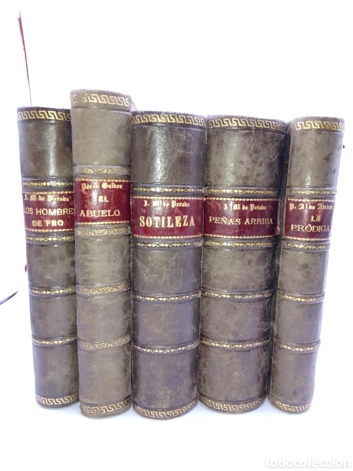 Libros antiguos: Lote 5 Libros Antiguos Pasta Espa&ntilde;ola Piel P. Gald&oacute;s / M. Pereda / Alarc&oacute;n. Siglo XIX/XX