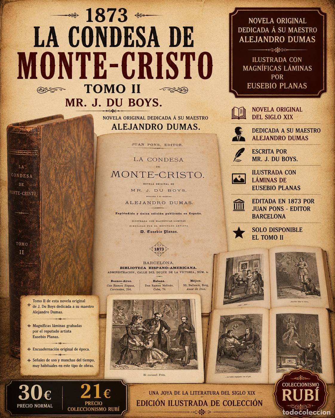 Libros antiguos: A&Ntilde;O 1873 | LA CONDESA DE MONTE-CRISTO TOMO II | J. DU BOYS | EUSEBIO PLANAS