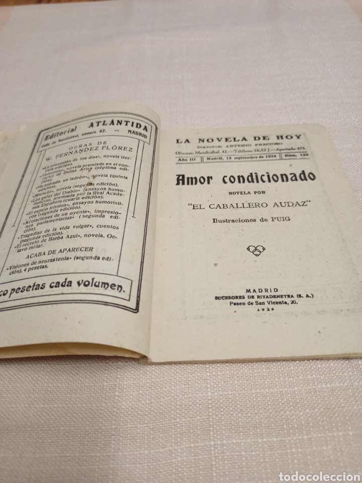 Libros antiguos: Muy a tigua novela.Amor condicionado.” Por el caballero audaz.Año 1924 - Foto 3 - 303683503