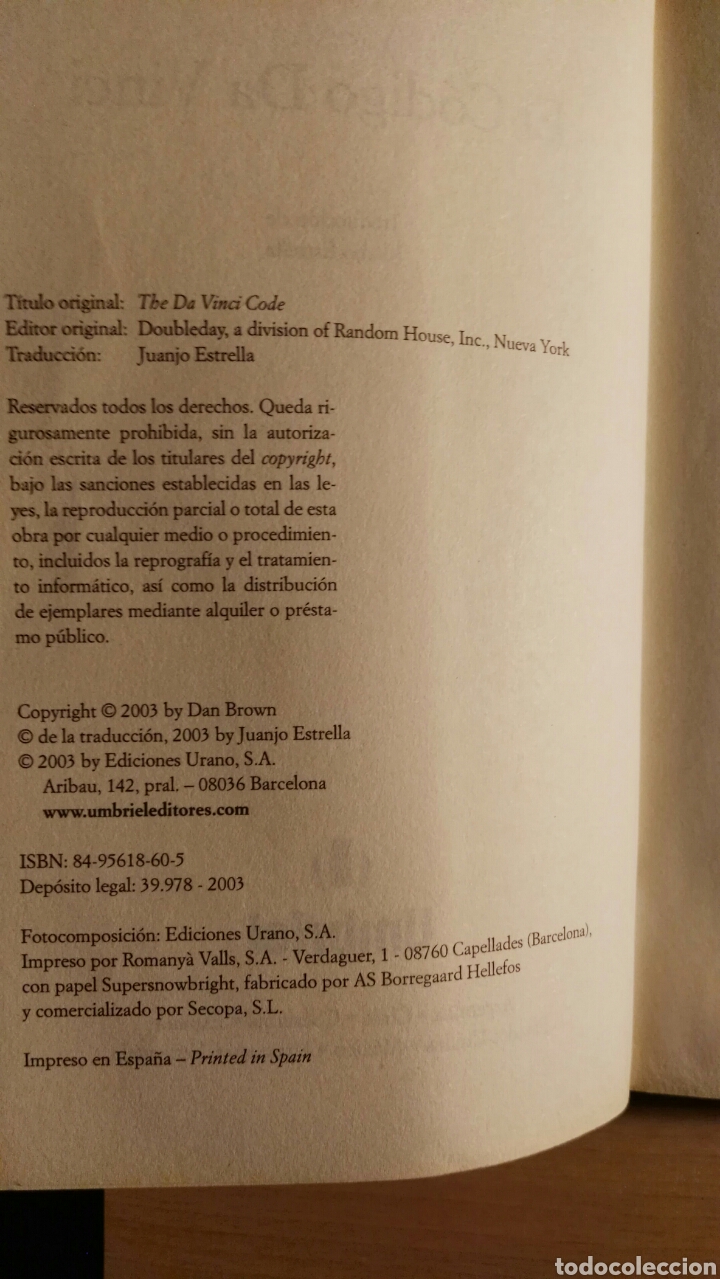 Libros antiguos: Primera edicion El codigo da Vinci - Foto 5