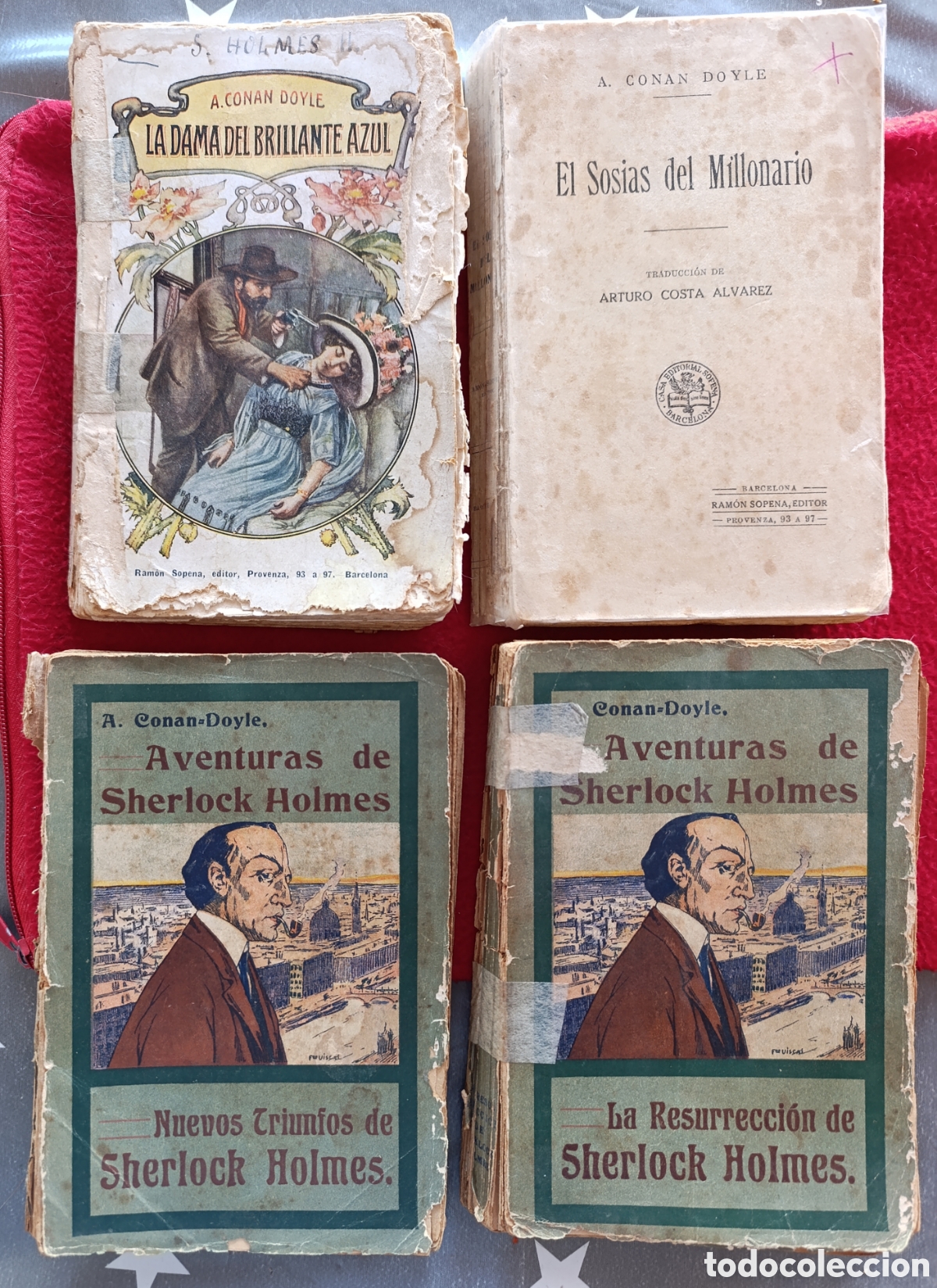 Libros antiguos: SHERLOCK HOLMES 4 LIBROS ESPA&Ntilde;OLES PRINCIPIOS DE SIGLO - EN MAL ESTADO