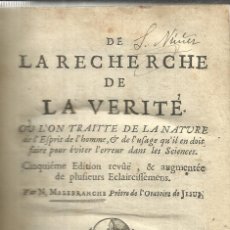 Libros antiguos: LIBRO EN FRANCÉS. LA RECHERCHE DE LA VERITÉ. MALEBRANCHE. PARÍS. 1700