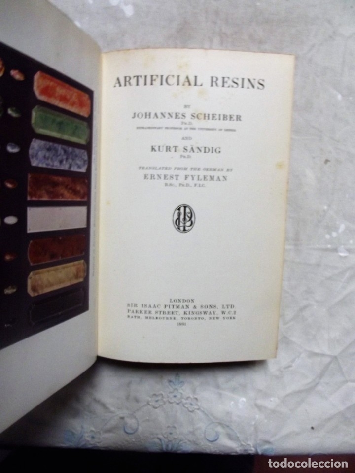 Libros antiguos: ARTIFICIAL RESINS / SCHEIBER AND SANDIG - Foto 2