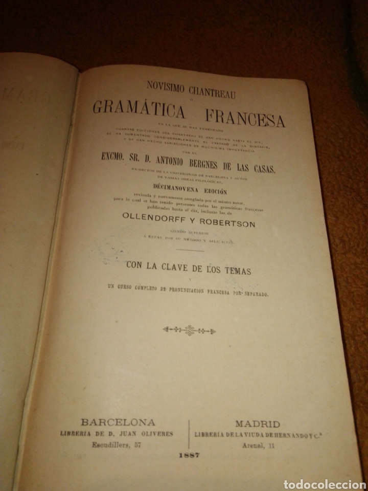 Libros antiguos: Gram&aacute;tica francesa y clave 1887 - Foto 2
