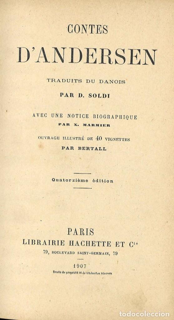 Libros antiguos: Contes dAndersen. 1907 En franc&eacute;s - Foto 2