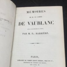 Libros antiguos: MÉMOIRES DE M. LE COMTE DE VAUBLANC. PARÍS 1857. LIBRAIRIE DE FIRMIN DIDOT FRÈRES. FRANCÉS