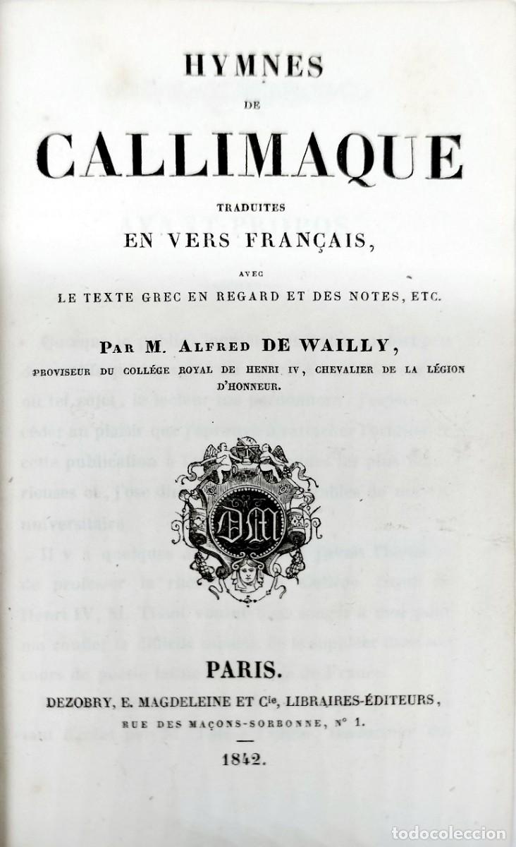 Libros antiguos: Libro &rdquo;Hymnos de Callimaque&rdquo;, Par&iacute;s 1842 - Foto 3
