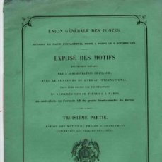 Libros antiguos: UNION GÉNÉRALE DES POSTES. PACTE FONDAMENTAL SIGNÉ A BERNE LE 9 OCTOBRE 1874. SUIZA