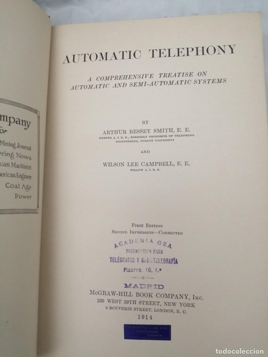 Libros antiguos: Automatic Telephony (First edition, second impression corrected 1914, Hardcover) - Foto 3
