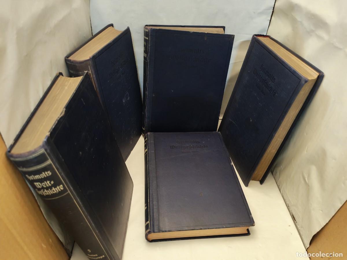 Old books: Weltgeschichte von Hans F. Helmolt, Vols. 1, 2, 3, 4 y 5 (Leipzig und Wien, 1913 a 1919, tapa dura)