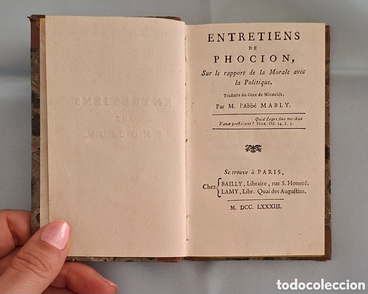 Libros antiguos: Entretiens de Phocion&rdquo; (1783). Edici&oacute;n parisina del siglo XVIII.