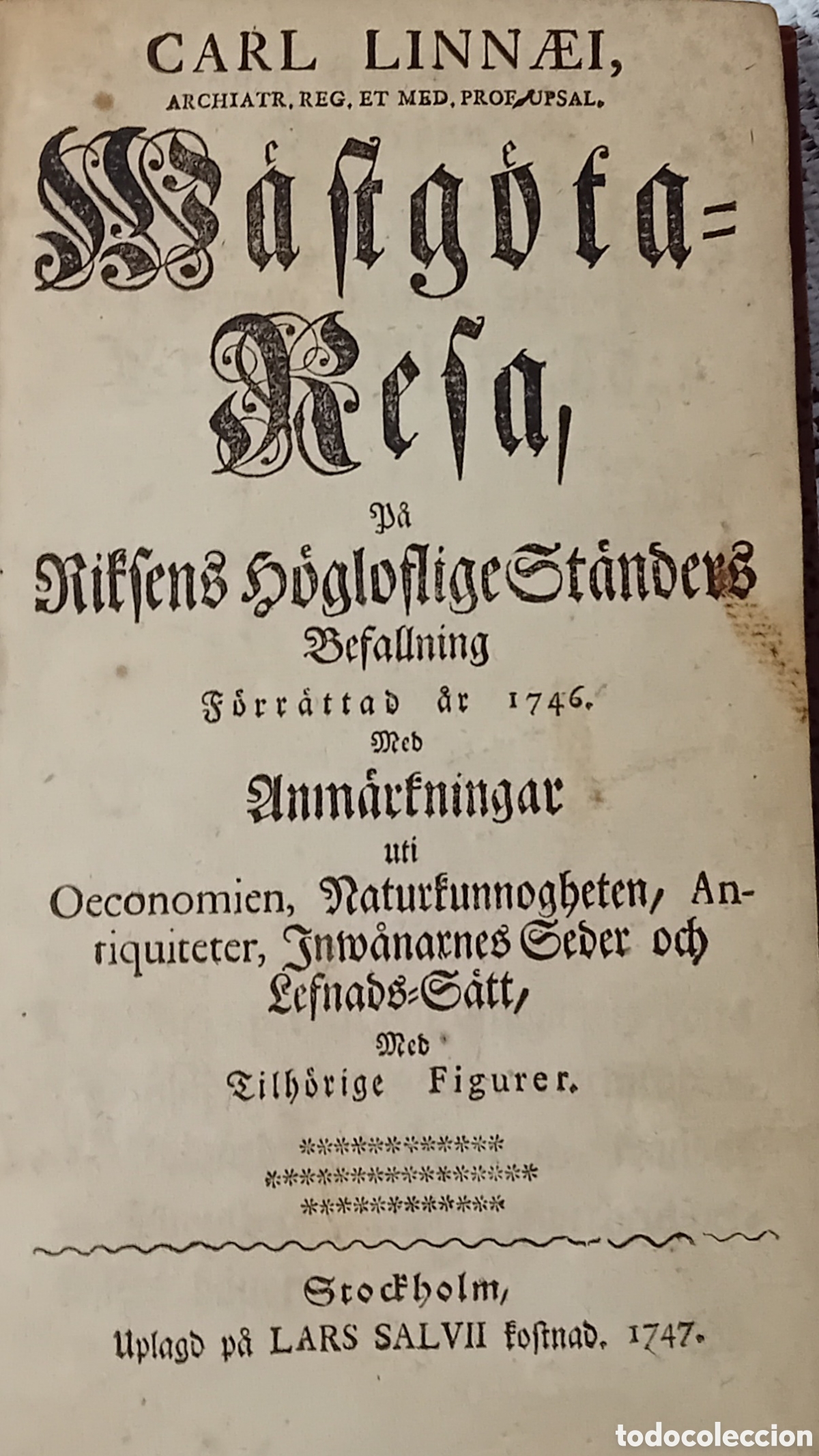 Libros antiguos: &rdquo;W&auml;stg&ouml;ta-Resa&rdquo; (1747) - Primera Edici&oacute;n