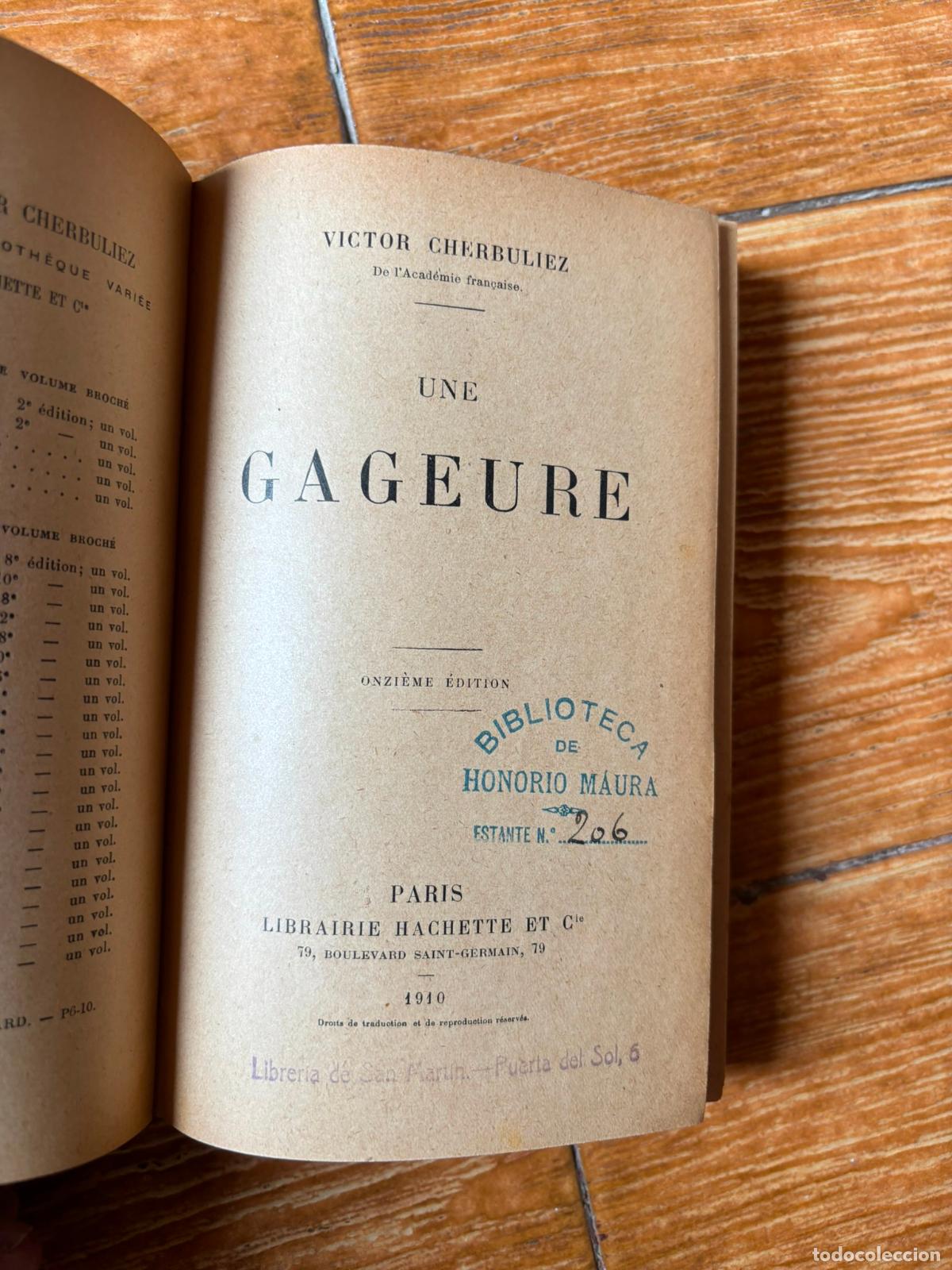Libros antiguos: Une gageure&rdquo; de Victor Cherbuliez 1910 PARIS ORIGINAL