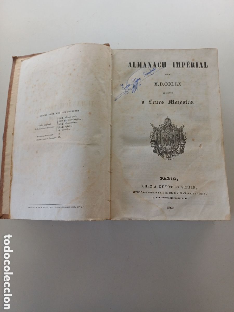 Libros antiguos: Almanaque imperial Francia almanach impr&eacute;rial pour 1860 pr&eacute;sent&eacute; &agrave; leurs majest&eacute;s Paris chez Guyot..