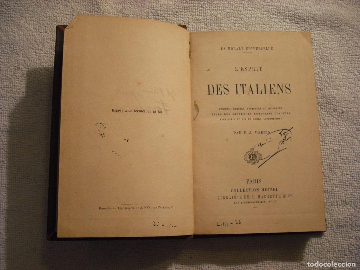 Libros antiguos: L&acute;ESPRIT DES ITALIENS . J. MARTIN . PENSEES, MAXIMES SENTENCES ET PROVERBES. FRANCES