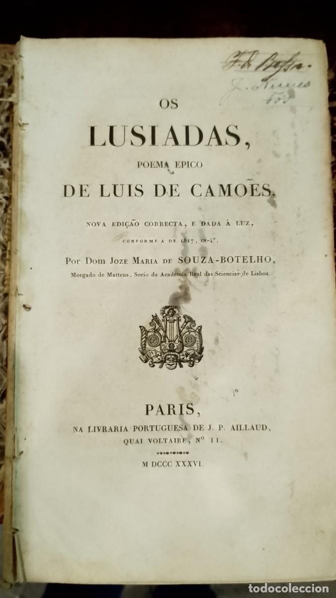 Libros antiguos: Os Lus&iacute;adas, Poema &Eacute;pico de Luis de cam&otilde;es 1836