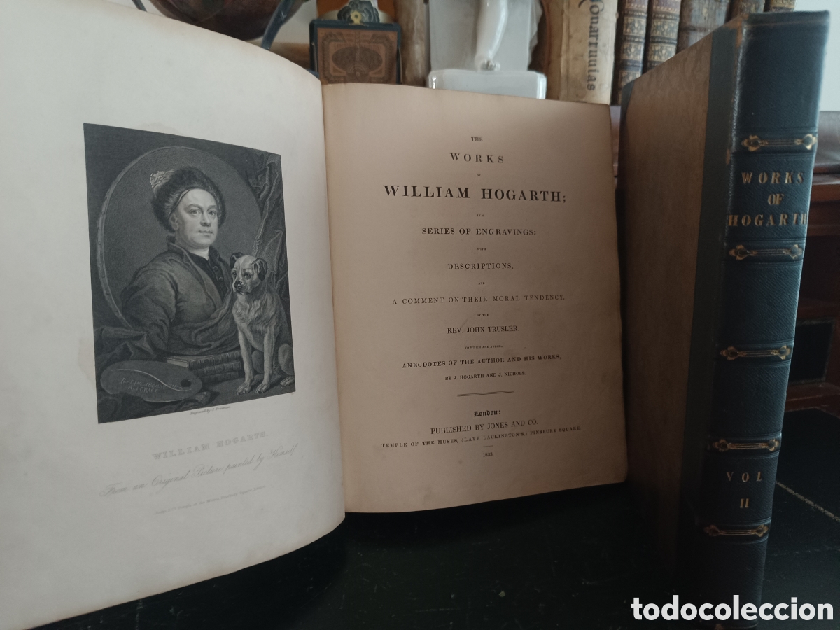 Libros antiguos: WILLIAM HOGARTH: THE WORKS, OBRAS 1833 2 VOL&Uacute;MENES LOMERA PIEL DE &Eacute;POCA CON 108 GRABADOS.