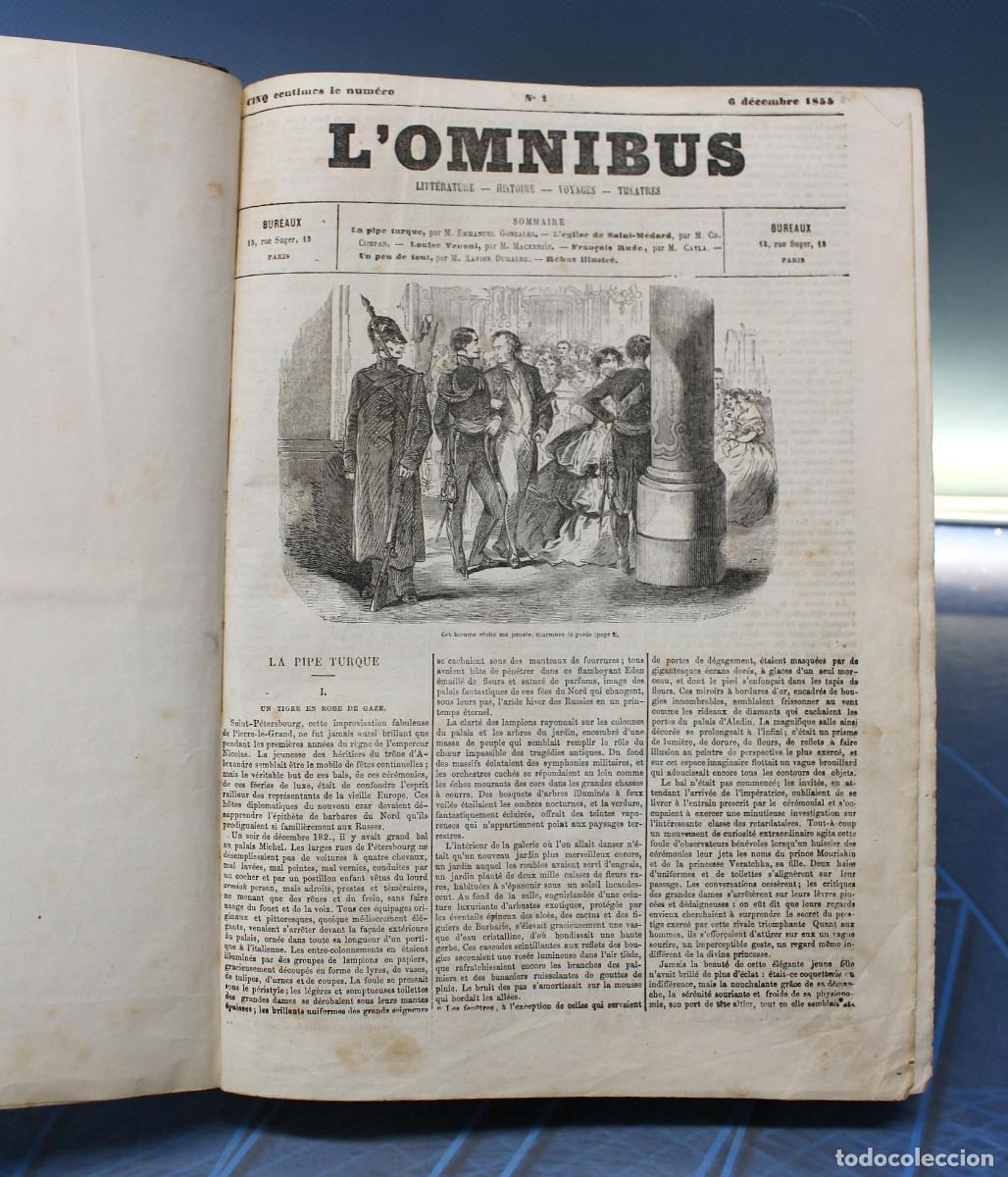 Libros antiguos: L'Omnibus. 1855. N&ordm; 1 al 84. Peri&oacute;dico franc&eacute;s antiguo. Literatura, historia, viajes y teatro.