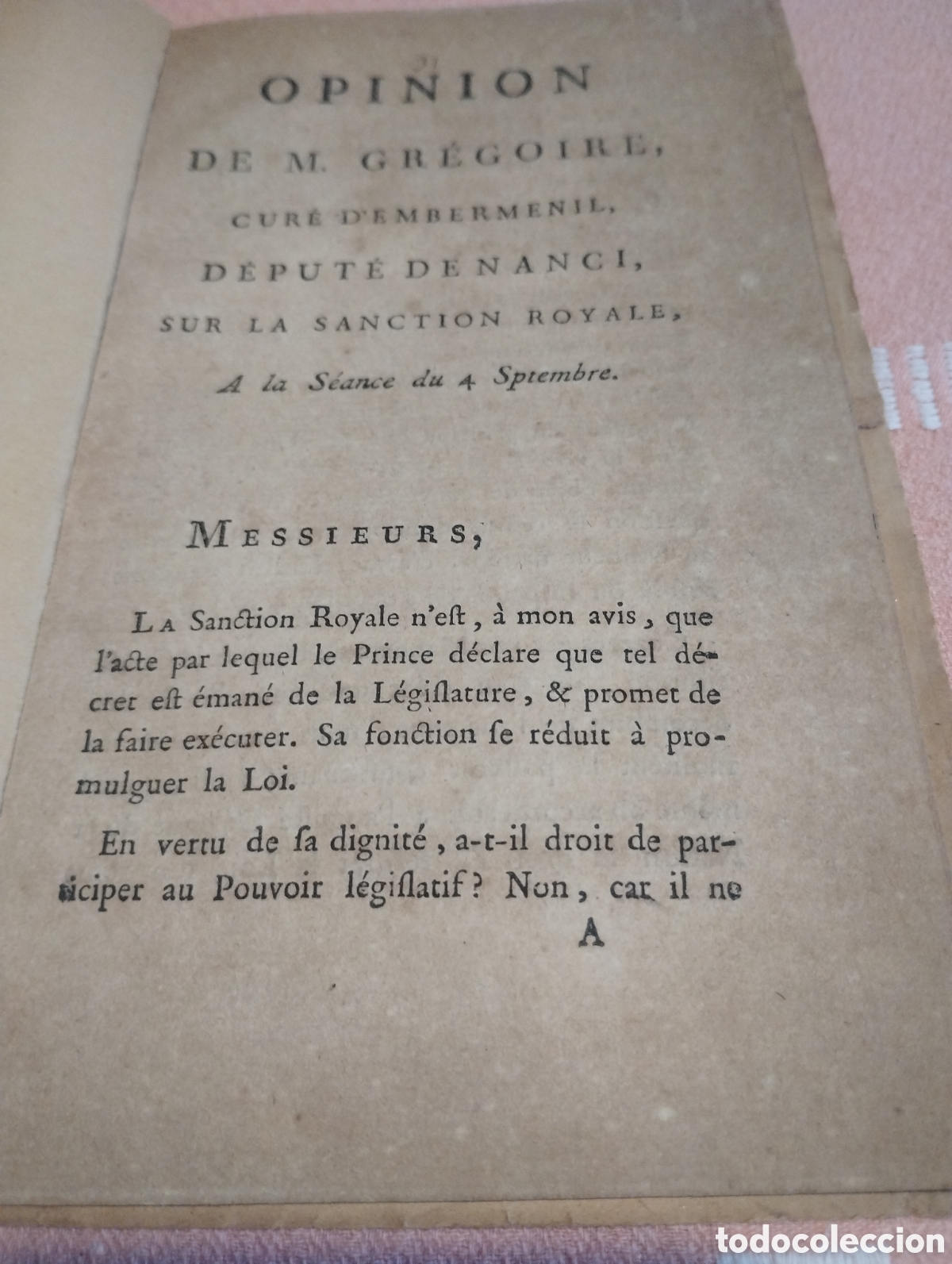 Libros antiguos: Revolution Francaise Sur la Sanction Royale a&ntilde;o 1789