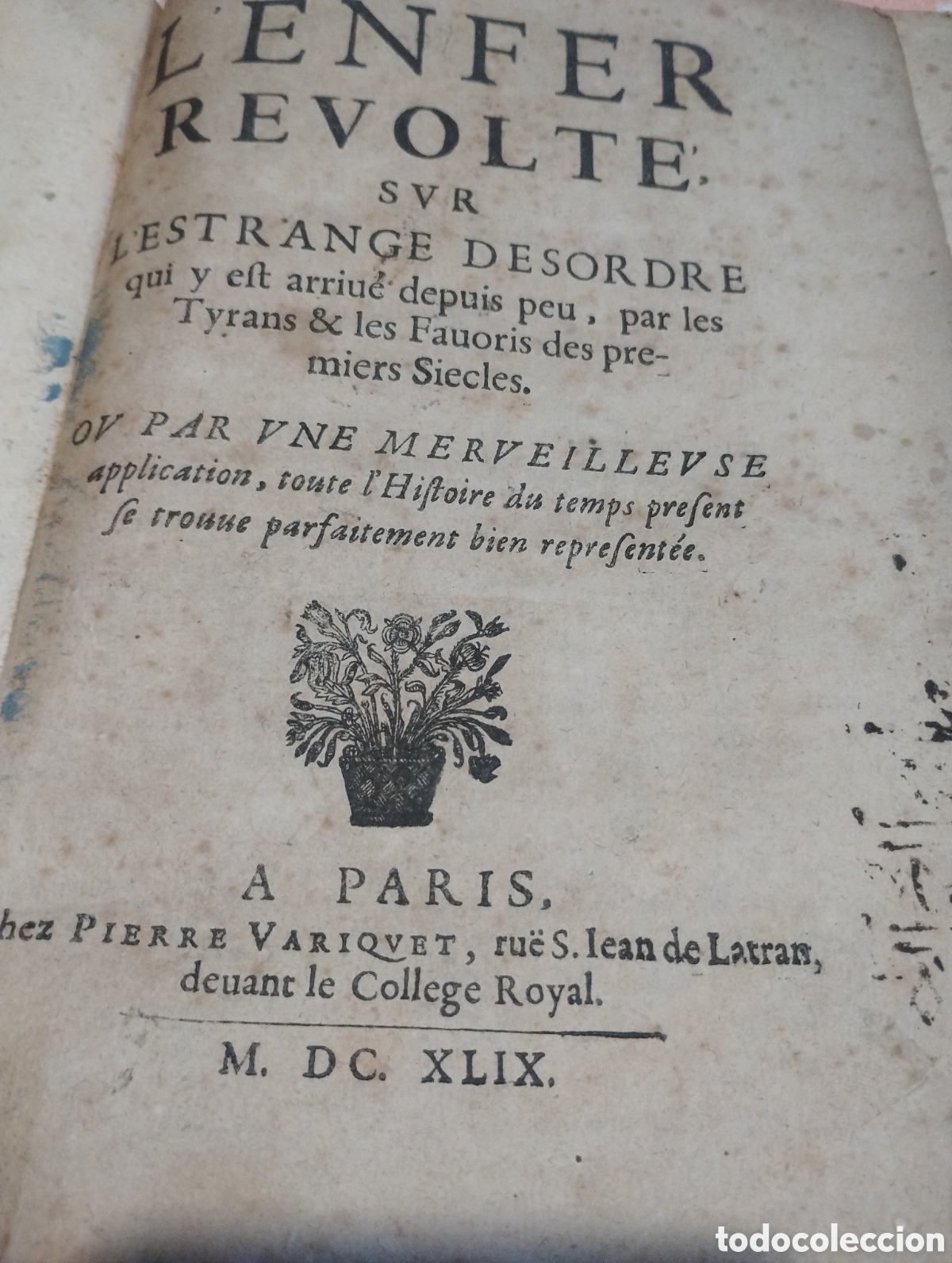 Libros antiguos: Mazarinade 1649 L'Estrange Desordre