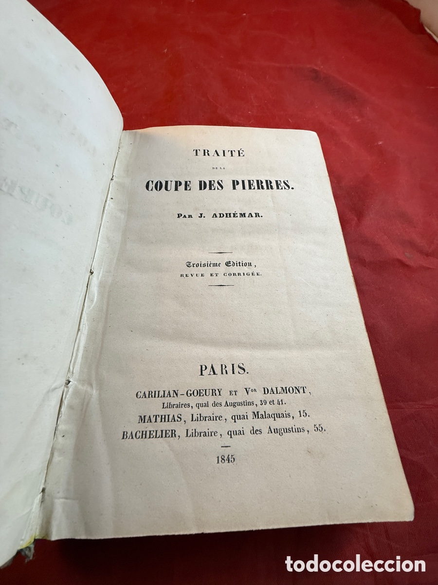 Libros antiguos: TRAIT&Eacute; DE LA COUPE DES PIERRES PARIS 1845