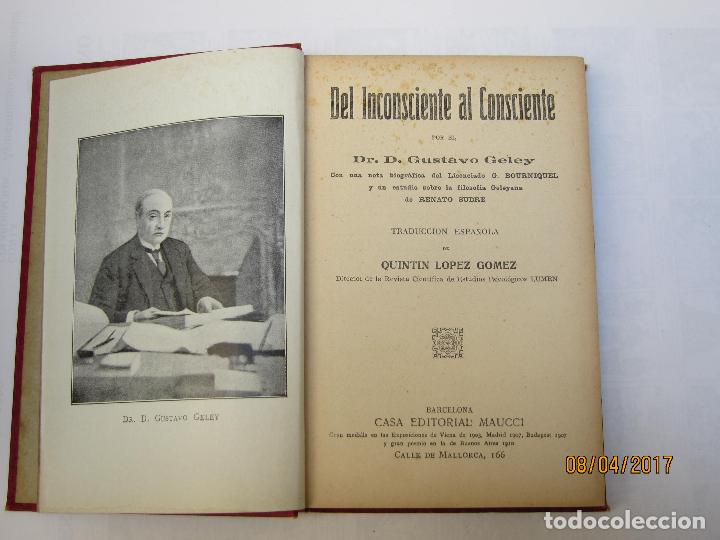 Libros antiguos: GELEY. GUSTAVO,DR, DEL INCONC&Iacute;ENTE AL CONC&Iacute;ENTE, - Foto 1