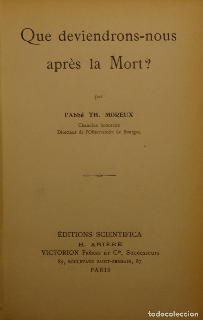 Libros antiguos: QUE DEVIENDRONS-NOUS APR&Egrave;S LA MORT - Th. MOREUX - Foto 1