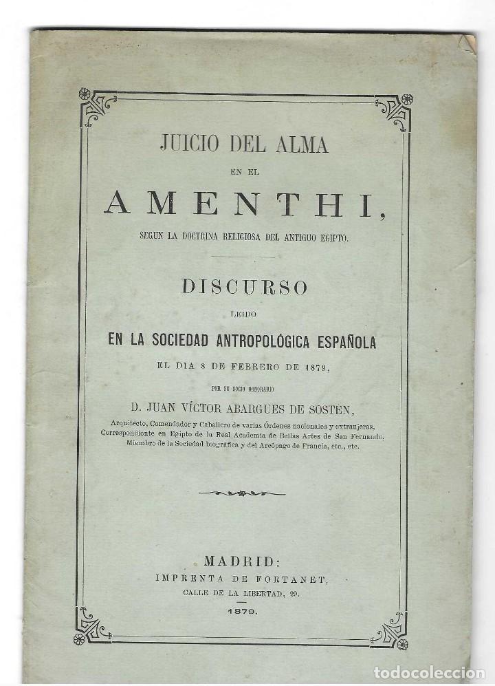 Antiquarische B&uuml;cher: Juicio del alma en el Amenthi, seg&uacute;n la doctrina religiosa del Antiguo Egipto. 1879