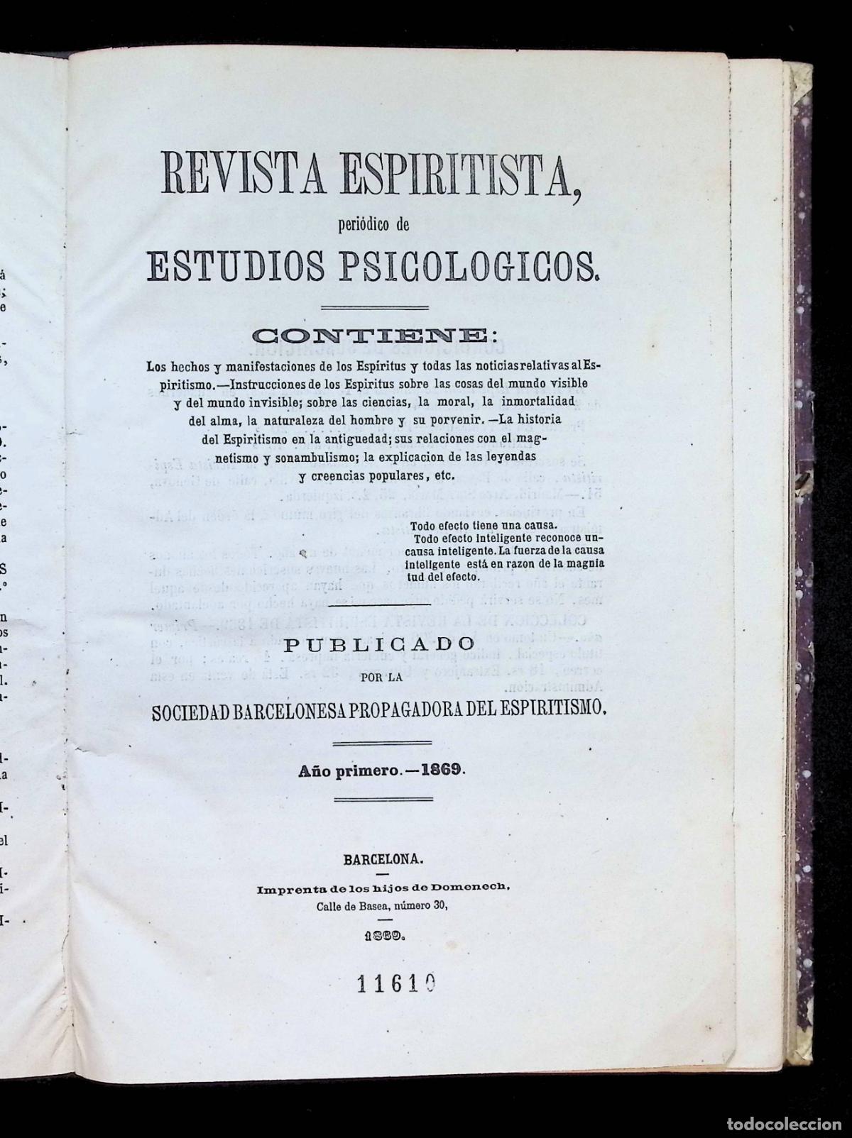 Libros antiguos: REVISTA ESPIRITISTA, PERI&Oacute;DICO DE ESTUDIOS PSICOL&Oacute;GICOS. A&Ntilde;O I, 1869.