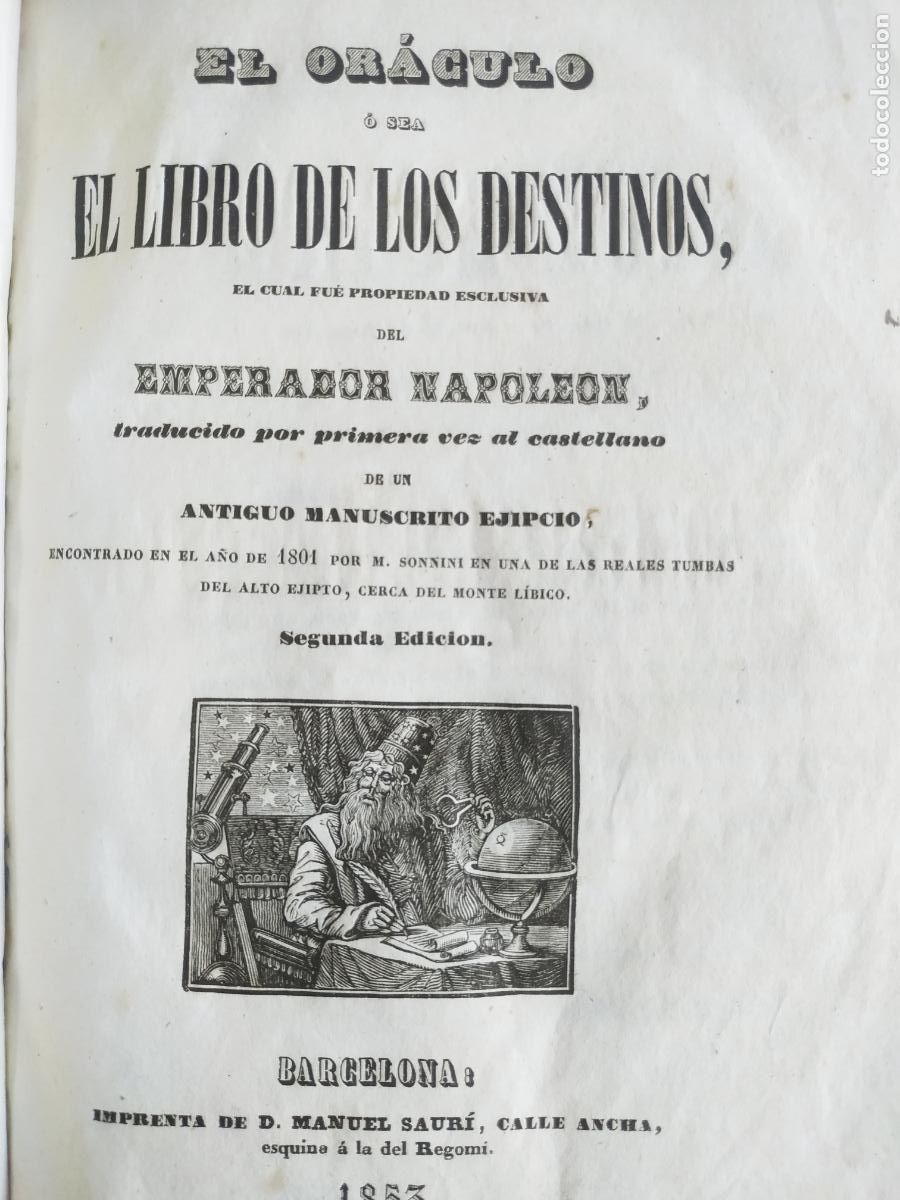 Libros antiguos: El libro de los destinos . Barcelona 1853
