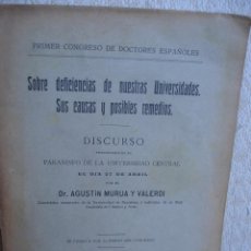 Libros antiguos: PRIMER CONGRESO DE DOCTORES ESPAÑOLES SOBRE DEFICIENCIAS DE NUESTRAS UNIVERSIDADES, 