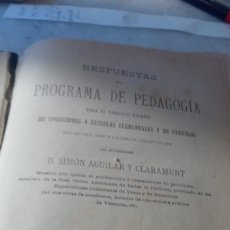 Libros antiguos: PROGRAMA DE PEDAGOGÍA (AGUILAR Y CLARAMUNT) 1889 Z 1744