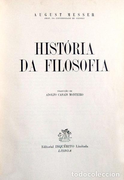Libros antiguos: MESSER. (August) - HIST&Oacute;RIA DA FILOSOFIA. - Foto 1