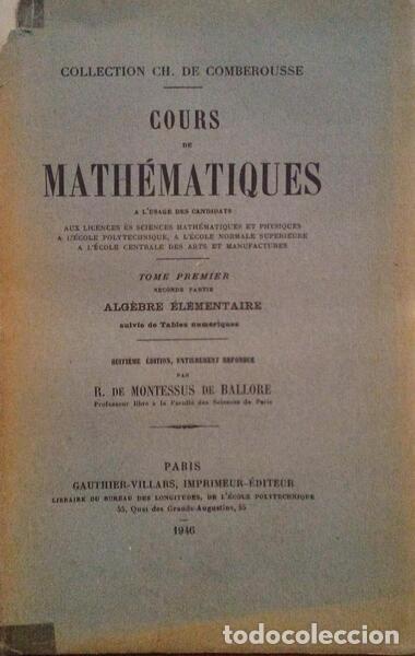 Libros antiguos: COMBEROUSSE. (Charles de) - COURS DE MATH&Eacute;MATIQUES. - Foto 2