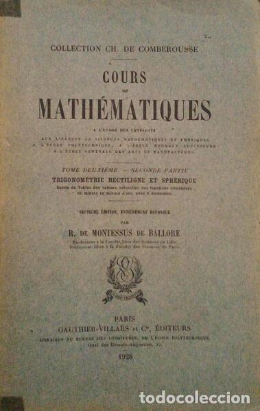 Libros antiguos: COMBEROUSSE. (Charles de) - COURS DE MATH&Eacute;MATIQUES. - Foto 3