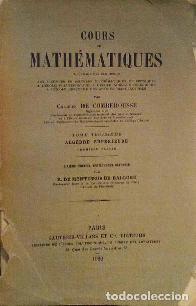 Libros antiguos: COMBEROUSSE. (Charles de) - COURS DE MATH&Eacute;MATIQUES. - Foto 4