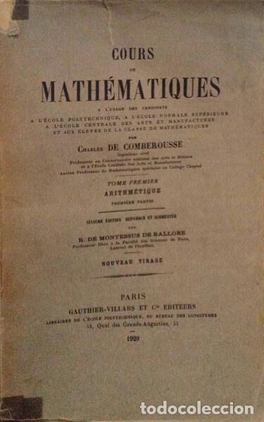 Libros antiguos: COMBEROUSSE. (Charles de) - COURS DE MATH&Eacute;MATIQUES. - Foto 1