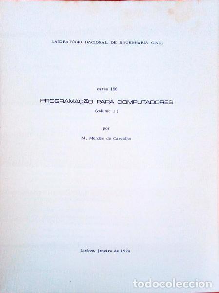 Libros antiguos: MENDES DE CARVALHO. (M.) - PROGRAMA&Ccedil;&Atilde;O PARA COMPUTADORES. - Foto 1