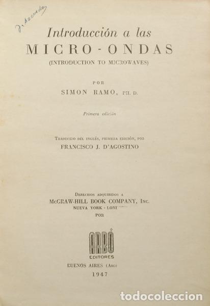 Libros antiguos: RAMO. (Simon) - INTRODUCCI&Oacute;N A LAS MICRO-ONDAS. - Foto 1